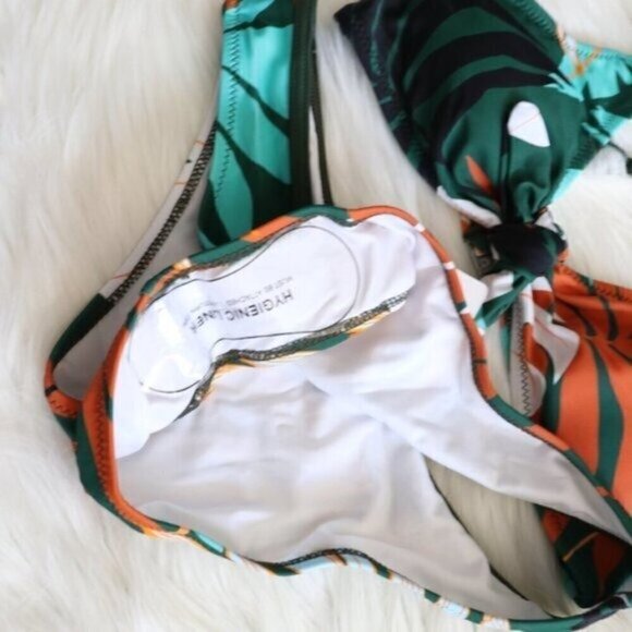 NEW Green Leafy Tropical Print High Leg Cut Bikini Swim Set Size Large - Picture 5 of 9